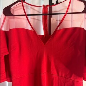 Entry Red Off-Shoulder Mesh Yoke Dress